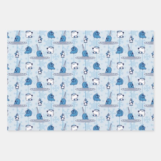 Mr. Narwhal Blue Snowflake Pattern Geschenkpapier Set (Vorderseite 3)