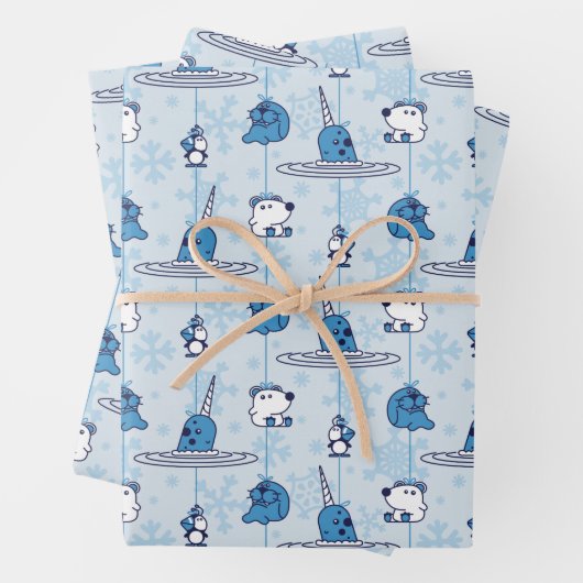 Mr. Narwhal Blue Snowflake Pattern Geschenkpapier Set (Beispiel)