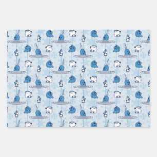 Mr. Narwhal Blue Snowflake Pattern Geschenkpapier Set
