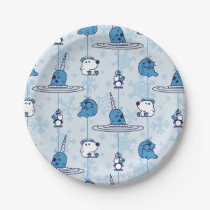 Mr. Narwhal Blue Snowflake Pattern Pappteller