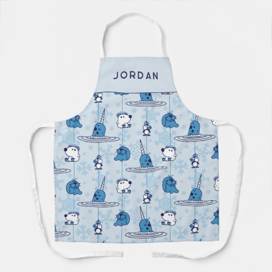 Mr. Narwhal Blue Snowflake Pattern Schürze (Vorderseite)