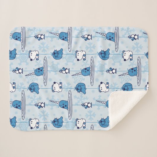Mr. Narwhal Blue Snowflake Pattern Sherpadecke (Vorderseite (Horizontal))