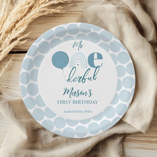 Mr One derful Blue Balloon First Birthday Pappteller