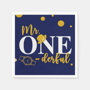 Mr. One-derful Navy Blue and Gold Birthday Party Serviette