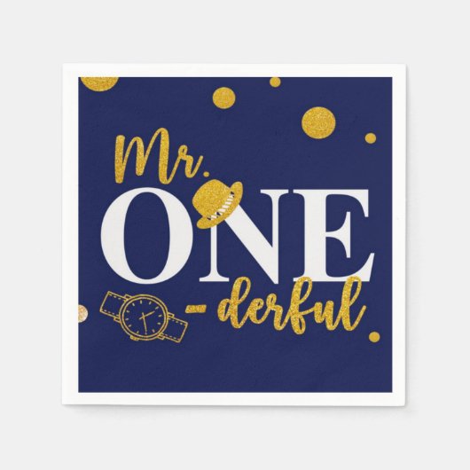 Mr. One-derful Navy Blue and Gold Birthday Party Serviette (Vorderseite)