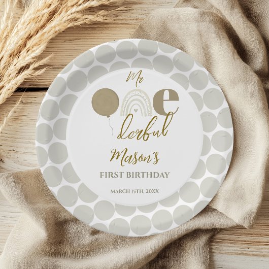 Mr One derful Neutral Rainbow First Birthday Pappteller