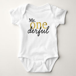 Mr Onederful Black and Imitats Gold Baby Shirt