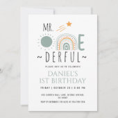 Mr Onederful Boho Rainbow First Birthday Boy Einladung (Vorderseite)