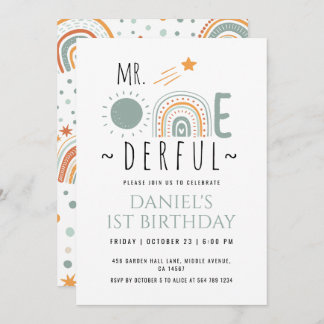 Mr Onederful Boho Rainbow First Birthday Boy Einladung