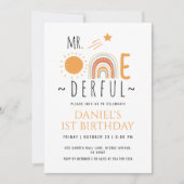 Mr Onederful Boho Rainbow First Birthday Boy Einladung (Vorderseite)
