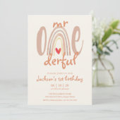Mr Onederful Boho Rainbow Heart 1st Birthday Einladung (Stehend Vorderseite)