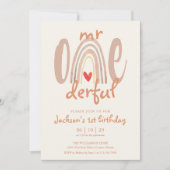 Mr Onederful Boho Rainbow Heart Photo 1st Birthday Einladung (Vorderseite)