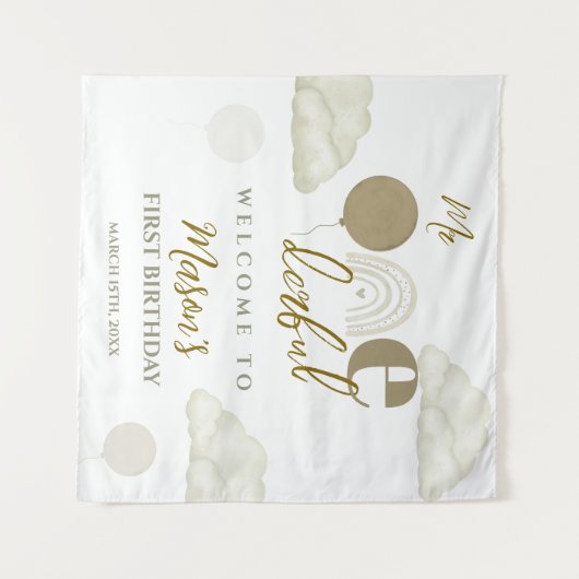 Mr Onederful Cloud Dream Boho Neutral 1st Birthday Wandteppich (Vorderseite (Horizontal))