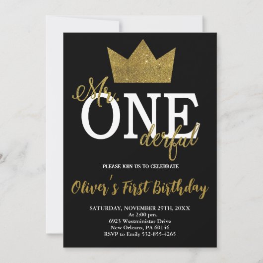 Mr.Onederful Invitation, Boy First Birthday Einladung (Vorderseite)
