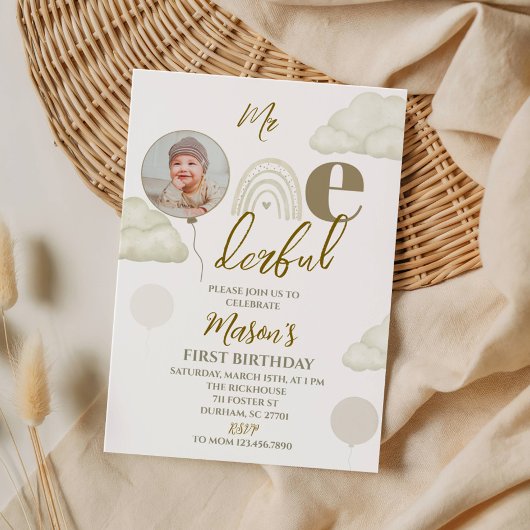 Mr ONEderful Photo First Birthday Einladung