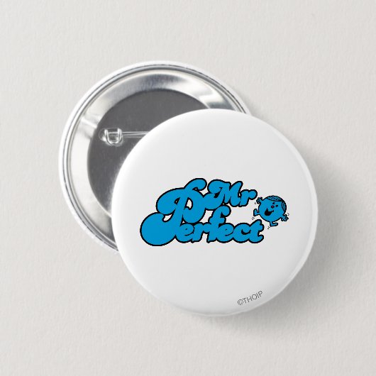 Mr. Perfect | Blaue Großbuchstaben Button (Vorne & Hinten)