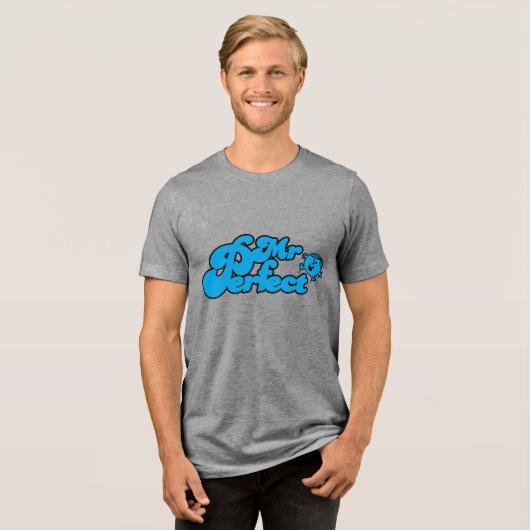 Mr. Perfect | Blaue Großbuchstaben Tri-Blend Shirt (Vorderseite voll)