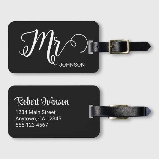 Mr Personalized Elegant Script Groom Name Black Gepäckanhänger