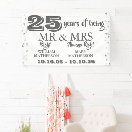 Mr. Right Fun 25-jähriges Bestehen Silver Hearts Banner (Insitu)