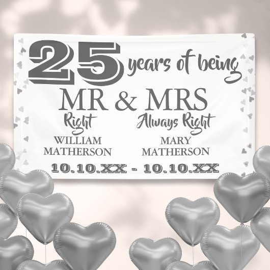 Mr. Right Fun 25-jähriges Bestehen Silver Hearts Banner