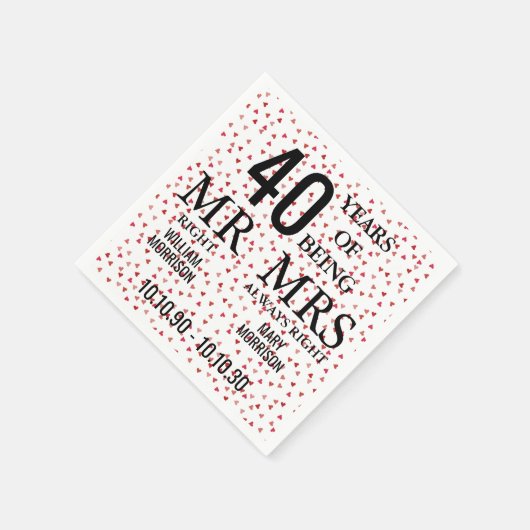 Mr Right Fun 40 Jahre Ruby Hearts Serviette (Ecke)
