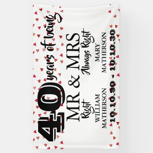 Mr. Right Fun 40-jähriges Jubiläum Ruby Hearts Banner (Vertikal)