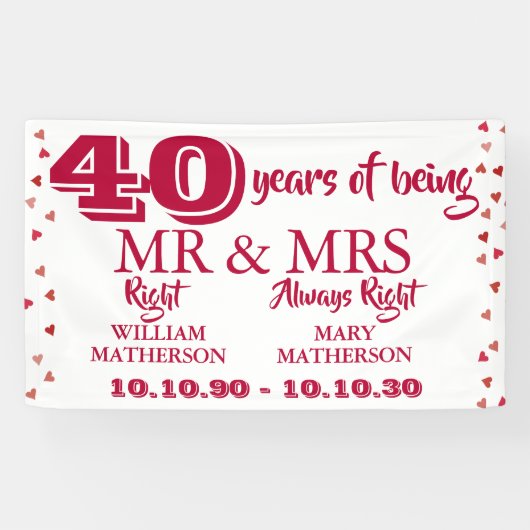 Mr. Right Fun 40-jähriges Jubiläum Ruby Hearts Banner (Horizontal)