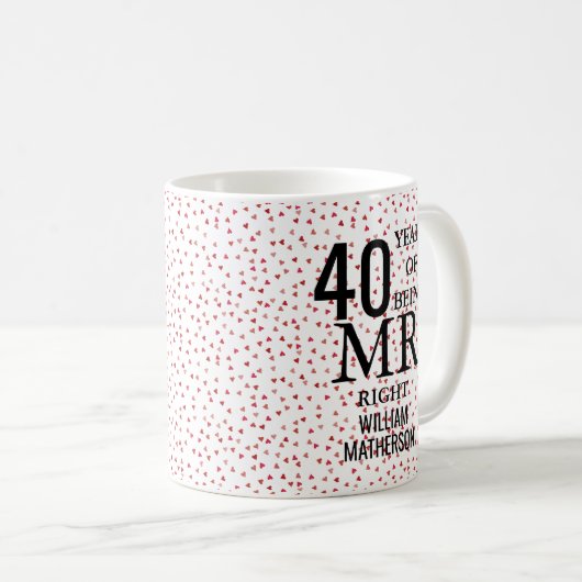 Mr Right Fun 40th Anniversary Ruby Hearts Kaffeetasse (VorderseiteRechts)