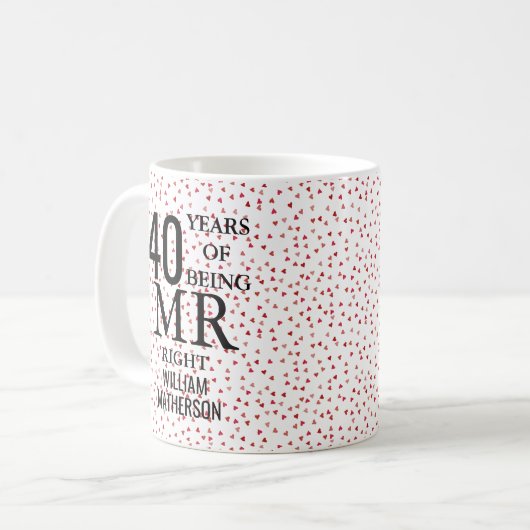 Mr Right Fun 40th Anniversary Ruby Hearts Kaffeetasse (Vorderseite Links)