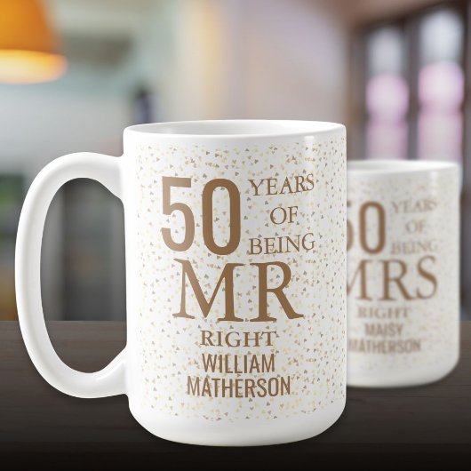 Mr Right Fun 50 th Wedding Anniversary Gold Hearts Kaffeetasse