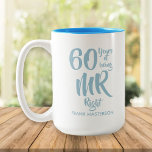 Mr Right Fun 60 th Diamond Wedding Anniversary Zweifarbige Tasse<br><div class="desc">Das perfekte Geschenk zum 60. Geburtstag von Diamant für Mr. Right oder Always Right. Personalisieren Sie mit dem Namen und Hochzeitsjahr. Ein lustiges,  einzigartiges und individualisierbares Geschenk zum Feiern des Jubiläums. Entwickelt von Thisisnotme©</div>