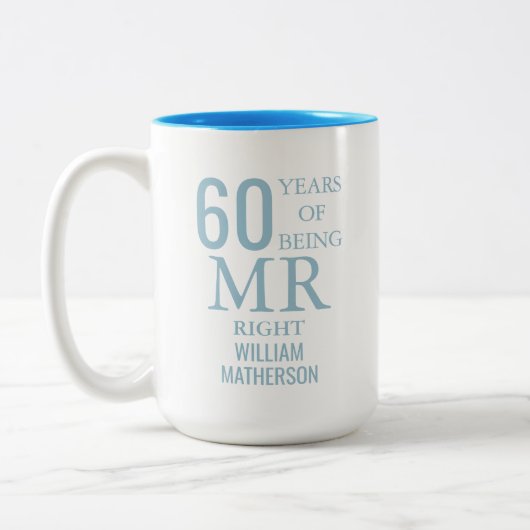 Mr Right Fun 60 th Wedding Anniversary Zweifarbige Tasse (Links)