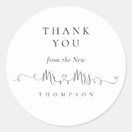 Mr. Rings Heart Script Wedding Vielen Dank Runder Aufkleber