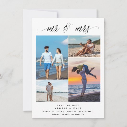 Mr. Script Four Foto Wedding Save the Date (Vorderseite)