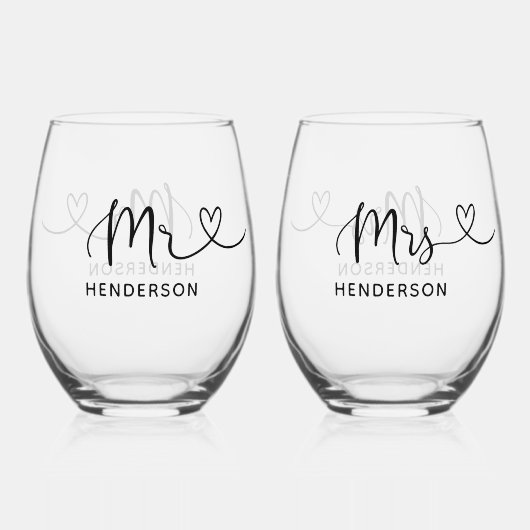 Mr. Script Heart Wedding Weinglas Ohne Stiel (Rückseite)