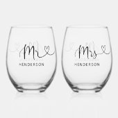 Mr. Script Heart Wedding Weinglas Ohne Stiel (Vorderseite)