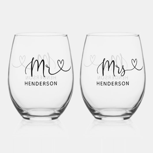 Mr. Script Heart Wedding Weinglas Ohne Stiel (Vorderseite)