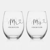 Mr. Script Heart Wedding Weinglas Ohne Stiel (Vorderseite)