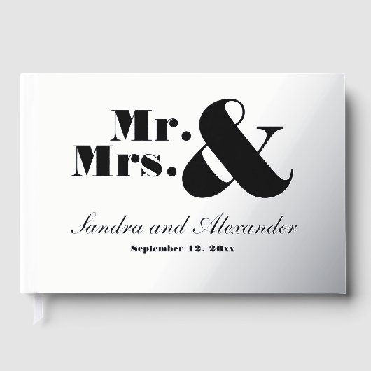 Mr. Simple Silver Foil White Script Wedding Gästebuch (Vorderseite)