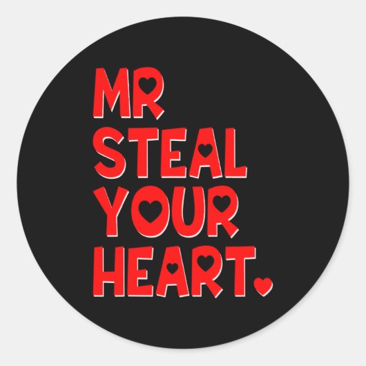 Mr Steal Your Heart Funny Valentines Day Boys Men Runder Aufkleber (Vorderseite)