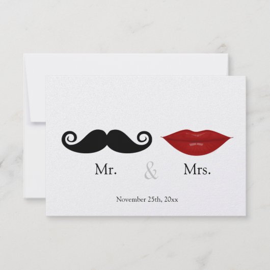 Mr & the Mrs (Lips and the Stache) Wedding RSVP Karte (Vorderseite)