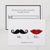 Mr & the Mrs (Lips and the Stache) Wedding RSVP Karte (Vorne/Hinten)
