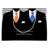 Mr. und Mr. Anzugs Blue Orange Wedding Personalisi Große Geschenktüte (Vorderseite)