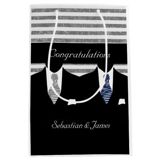 Mr. und Mr. Anzugs Wedding Personalisiert Blue Gra Mittlere Geschenktüte (Vorderseite)