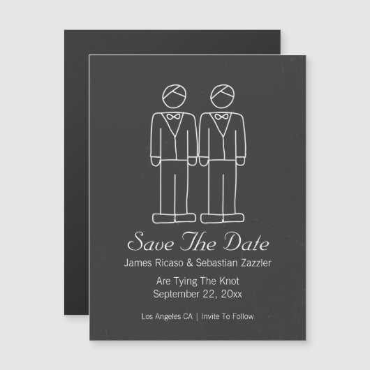 Mr. und Mr. Doodle Save the Date Gay Wedding Magneteinladung (Vorne/Hinten)