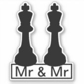 Mr. und Mr. King Schach Pieces Gay Wedding Aufkleber (Vorderseite)