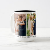 Mr. und Mrs. 3 Foto Bride and Groom Wedding Large Zweifarbige Tasse (Vorderseite Links)