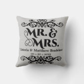 Mr. und Mrs. Anpassbare Hintergrundfarbe Hochzeit Kissen (Rückseite)
