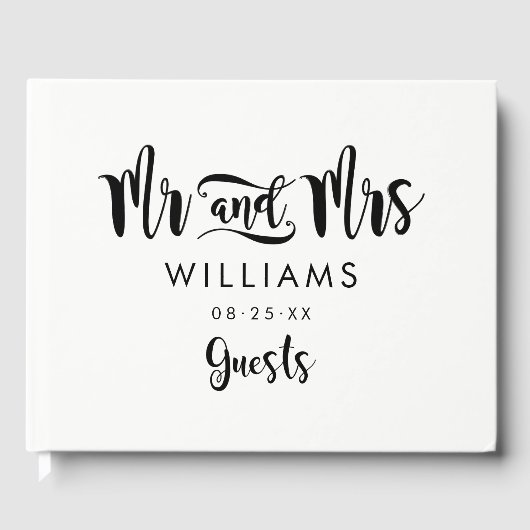 Mr. und Mrs. Black Handwriting Script Wedding Gästebuch (Vorderseite)