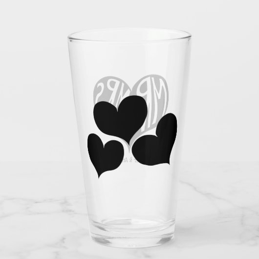 Mr. und Mrs. Black Heart Shape Wedding Glas (Rückseite)